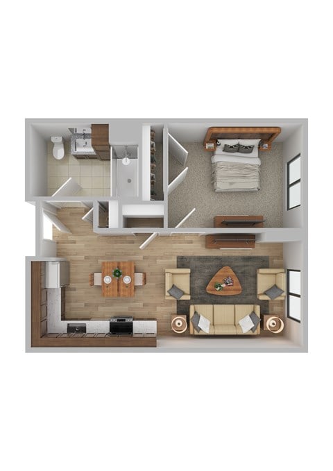 Floor plan for 1 bed, 1 bath, 550 sqft